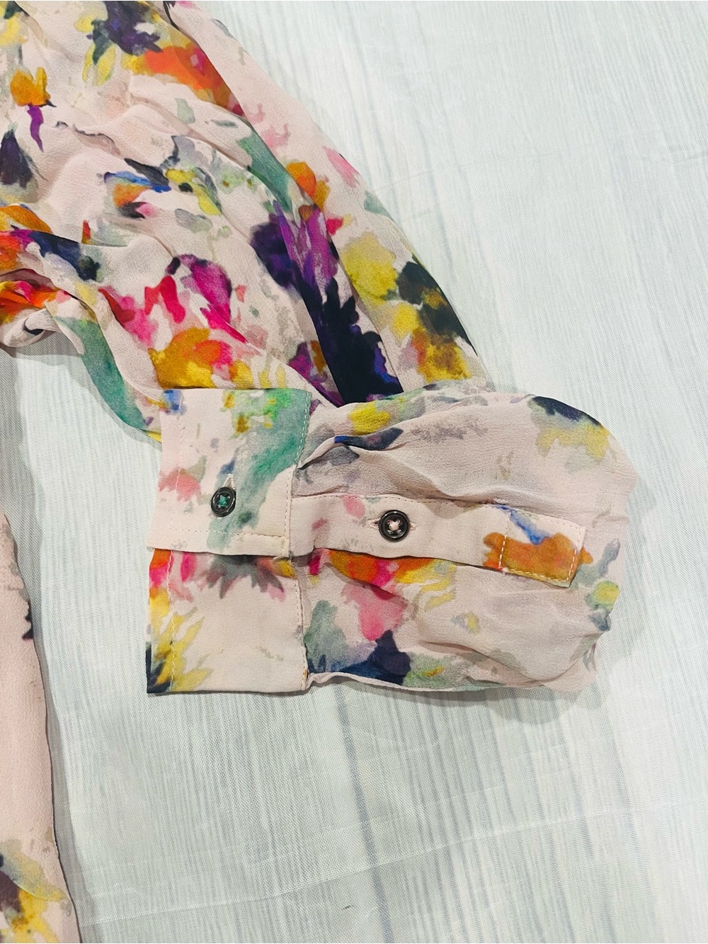 Anthropologie Pilcro Women's Floral Watercolor Button-Front Blouse - Pink L - Picture 6 of 12